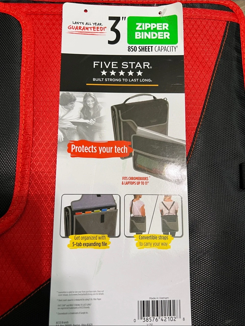 Five Star Red and Black Zippered Tech Binder